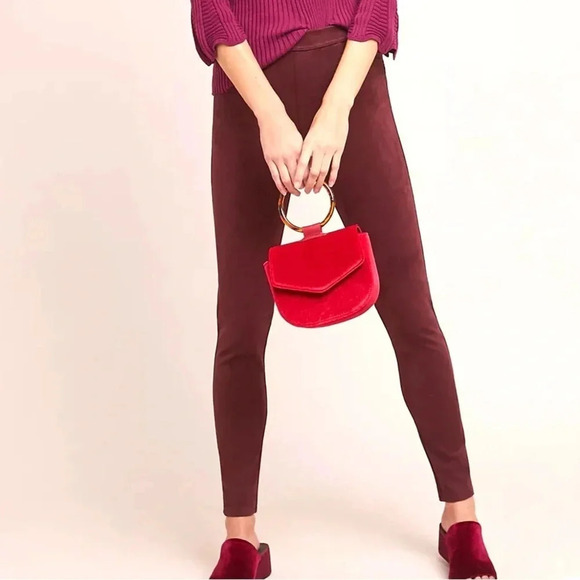 Anthropologie faux suede leggings Maroon Burgundy Ankle zip Size 32 Pull on - Picture 1 of 11